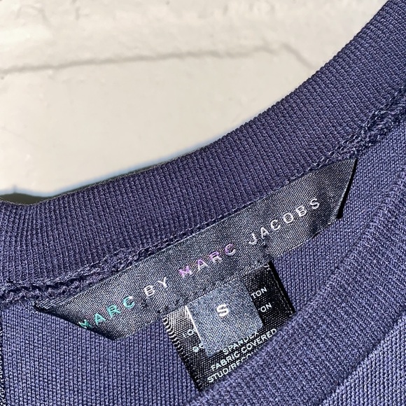 Marc Jacobs dress navy cotton ruffled waist cuffed‎ sleeve small embellished - Picture 3 of 10